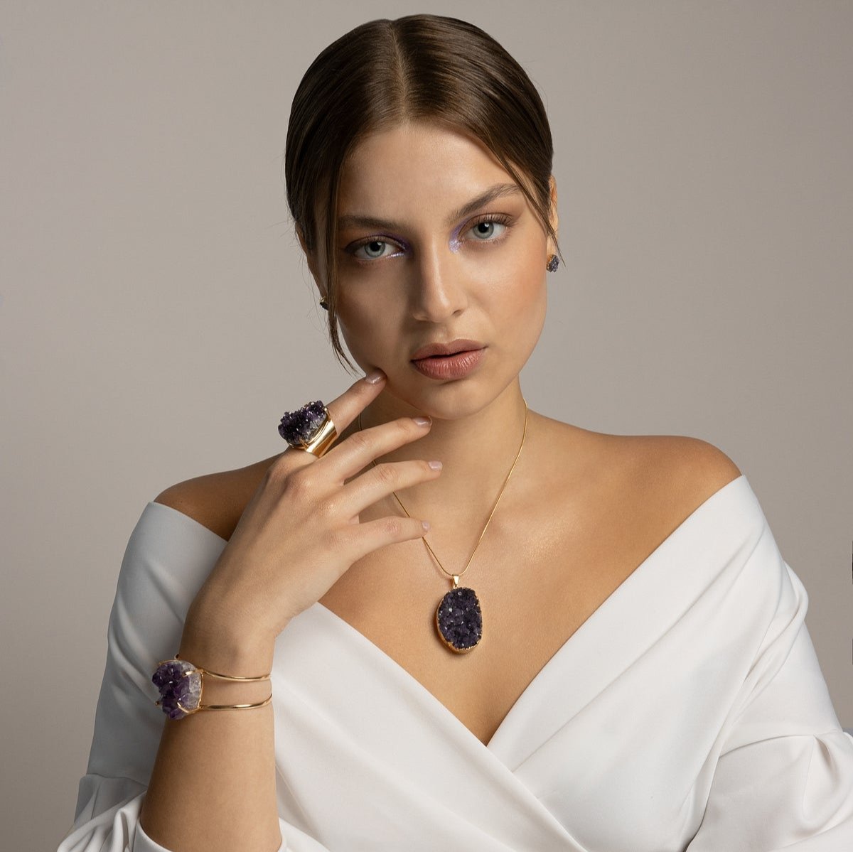 Amethyst Amulett – 18K vergoldete oder versilberte Fassung, nickelfrei