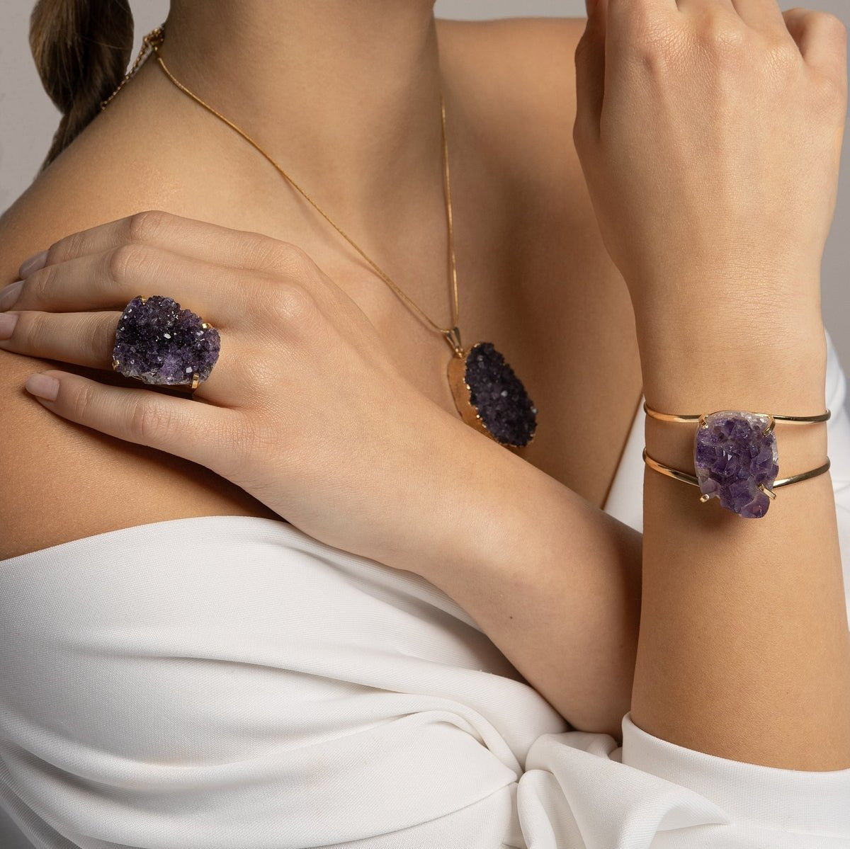 Amethyst Ring – 18K vergoldet & größenverstellbar