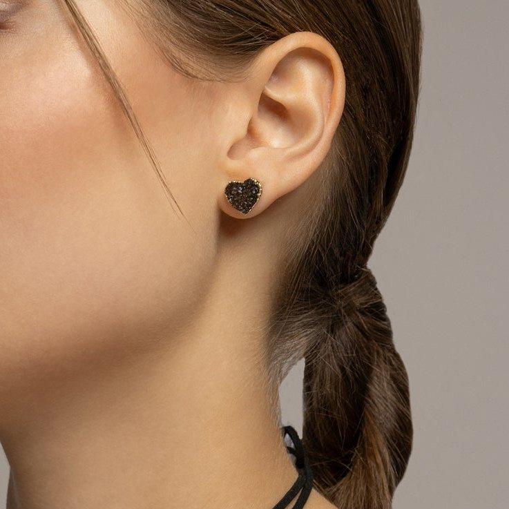 Schwarzer Amethyst Herz Ohrstecker Gold