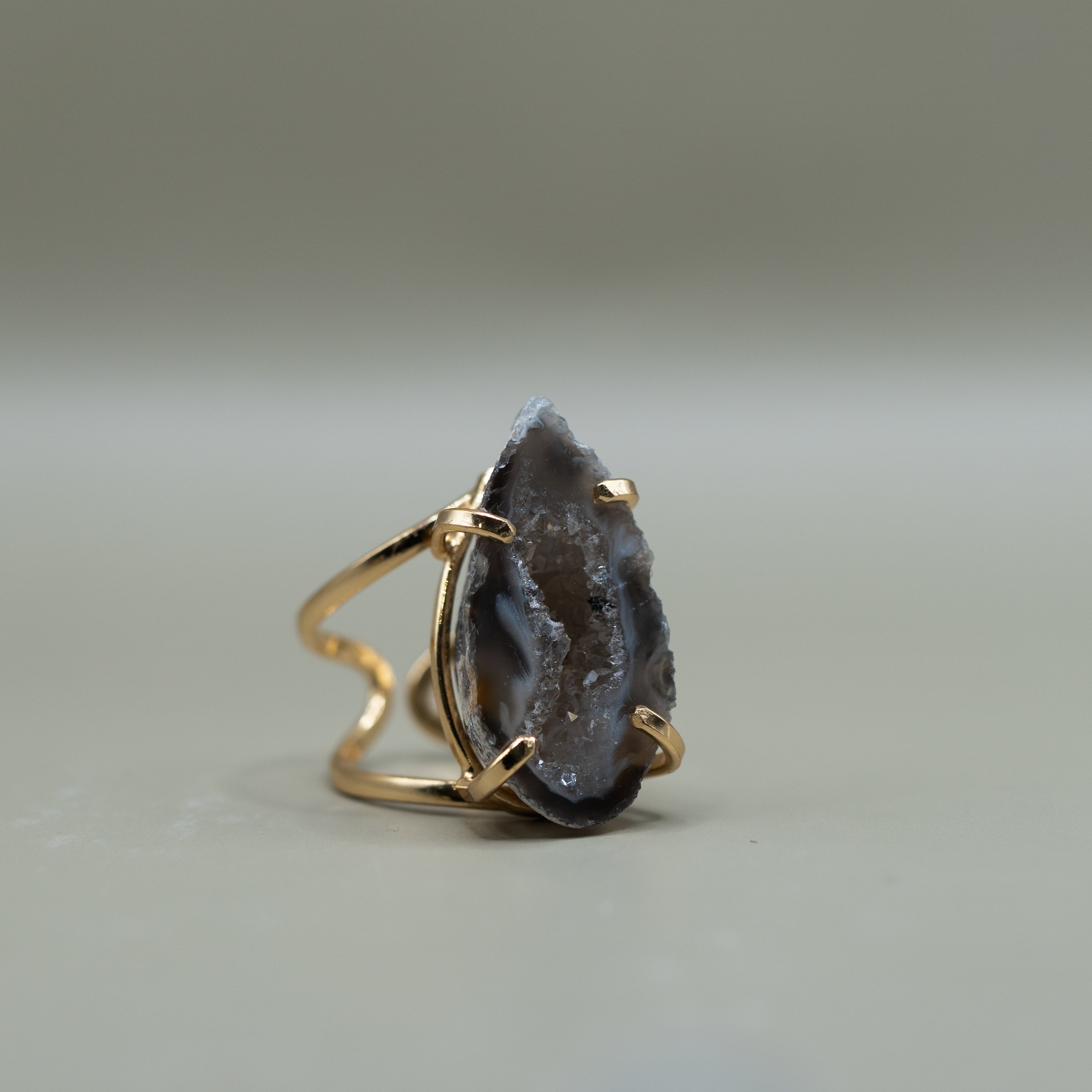 Achat Ring – 18K vergoldet, größenverstellbar