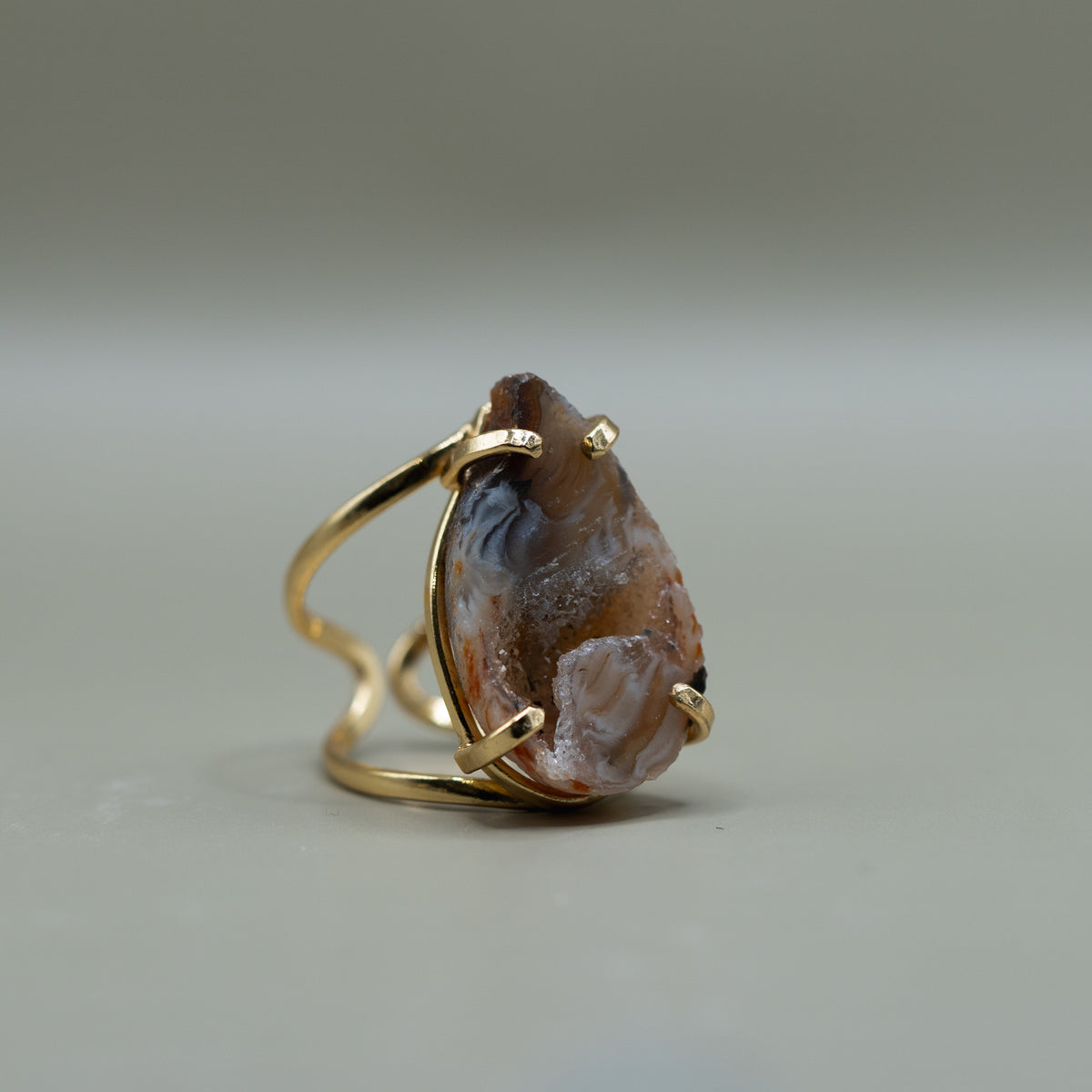 Achat Ring – 18K vergoldet, größenverstellbar