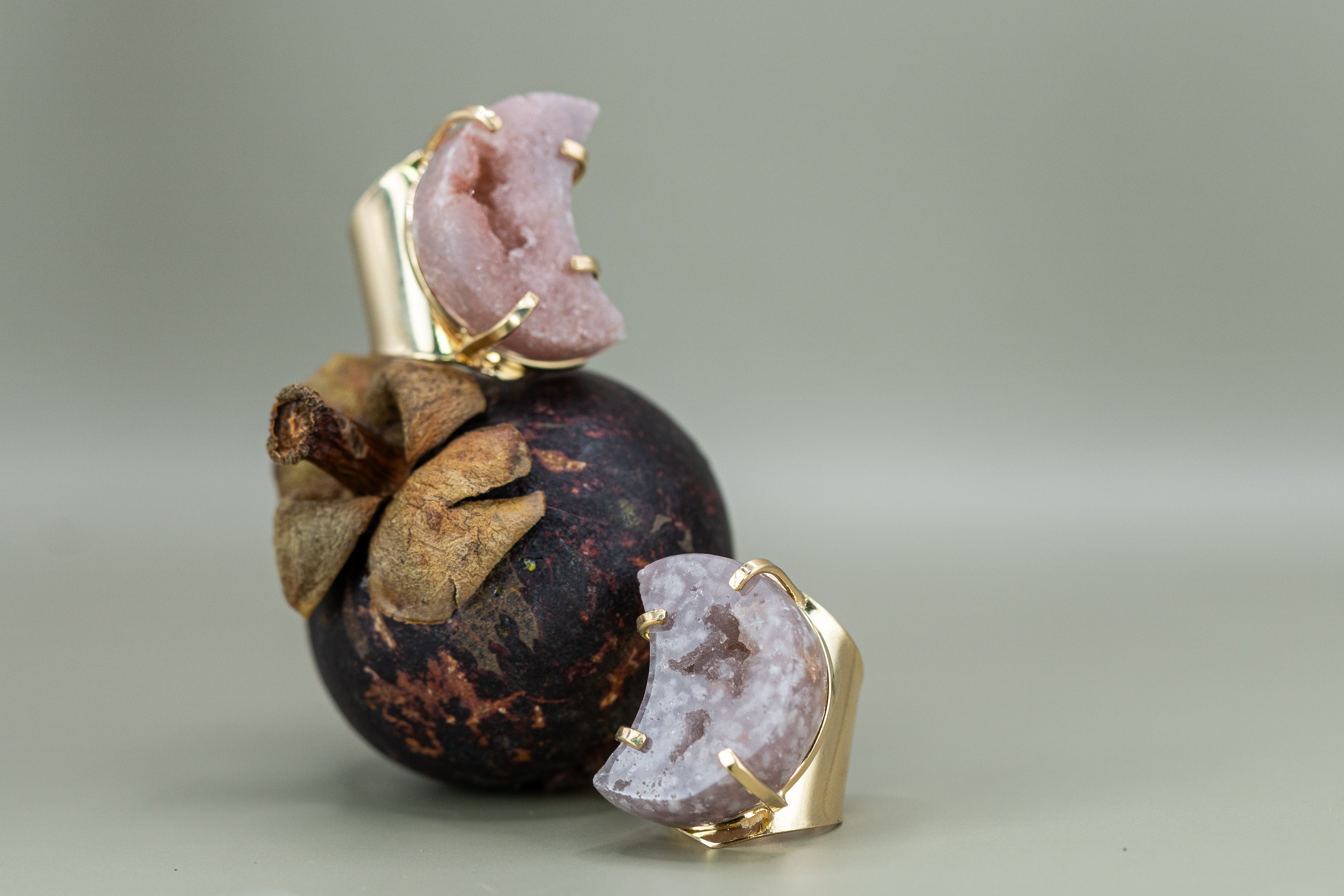 Pinker Amethyst Ring Mond 2 – Größenverstellbar, 18K Vergoldet oder Versilbert, Nickel Frei