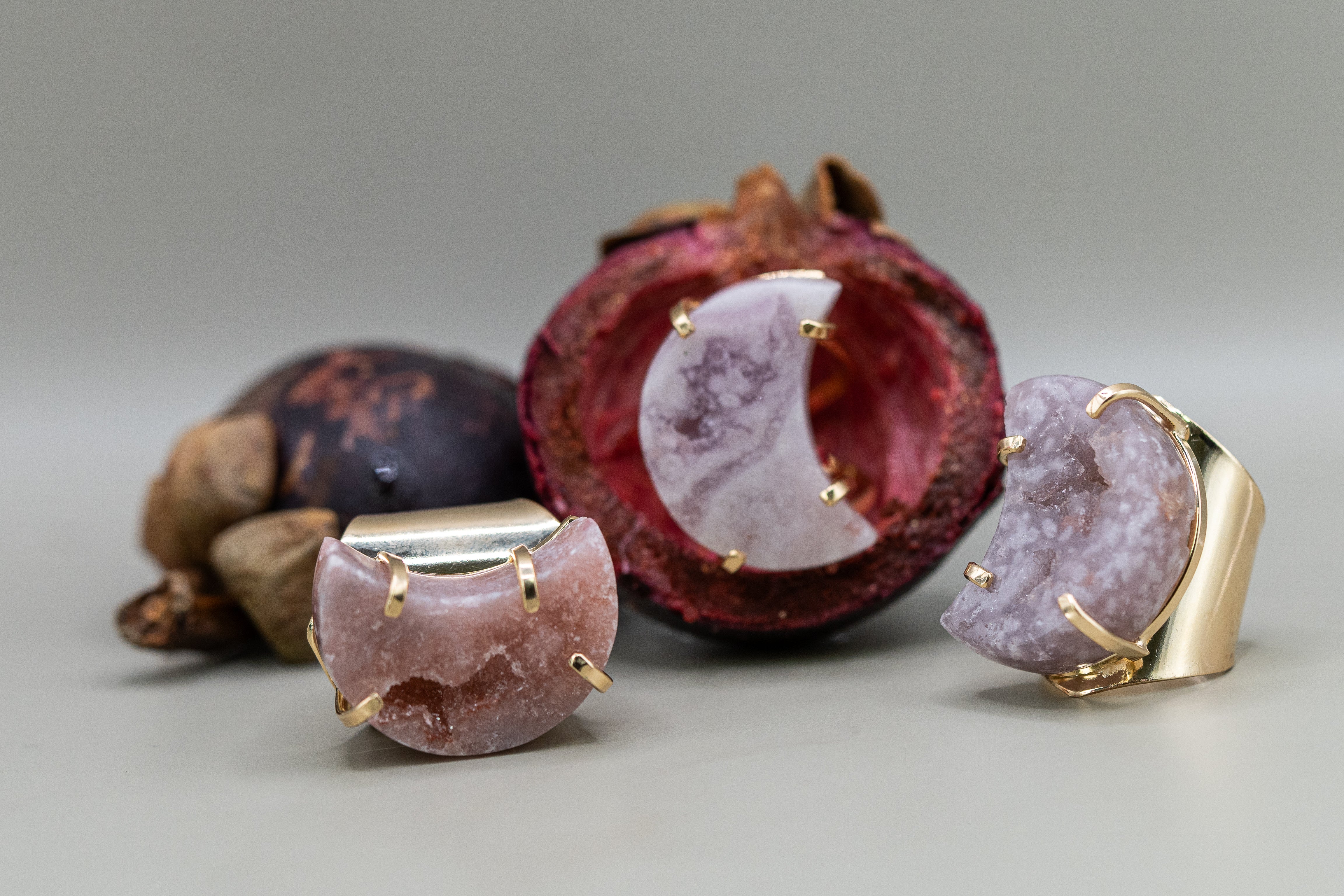 Pinker Amethyst Ring Mond 2 – Größenverstellbar, 18K Vergoldet oder Versilbert, Nickel Frei