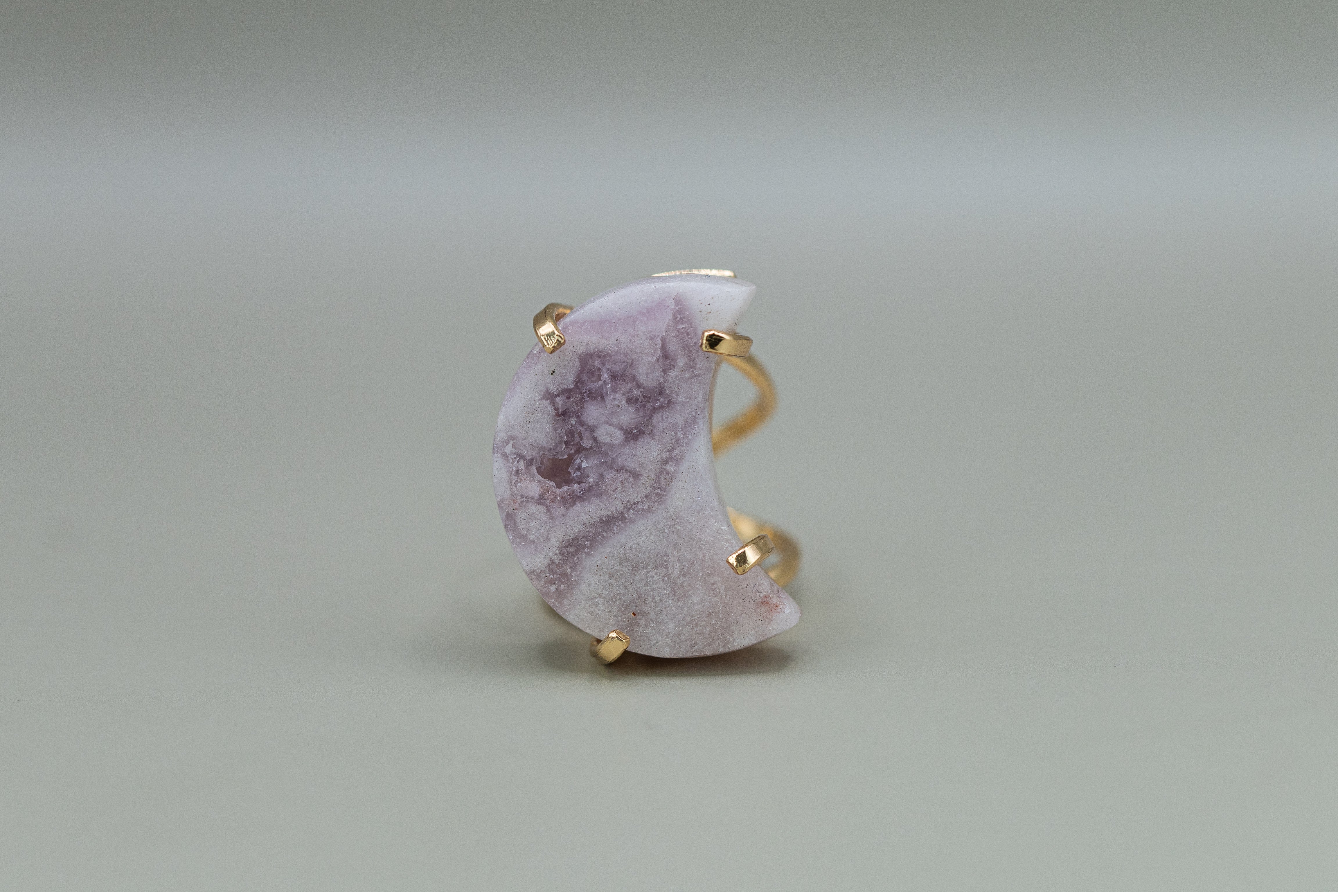 Pinker Amethyst Ring Mond 2– Größenverstellbar, 18K Vergoldet oder Versilbert, Nickel Frei