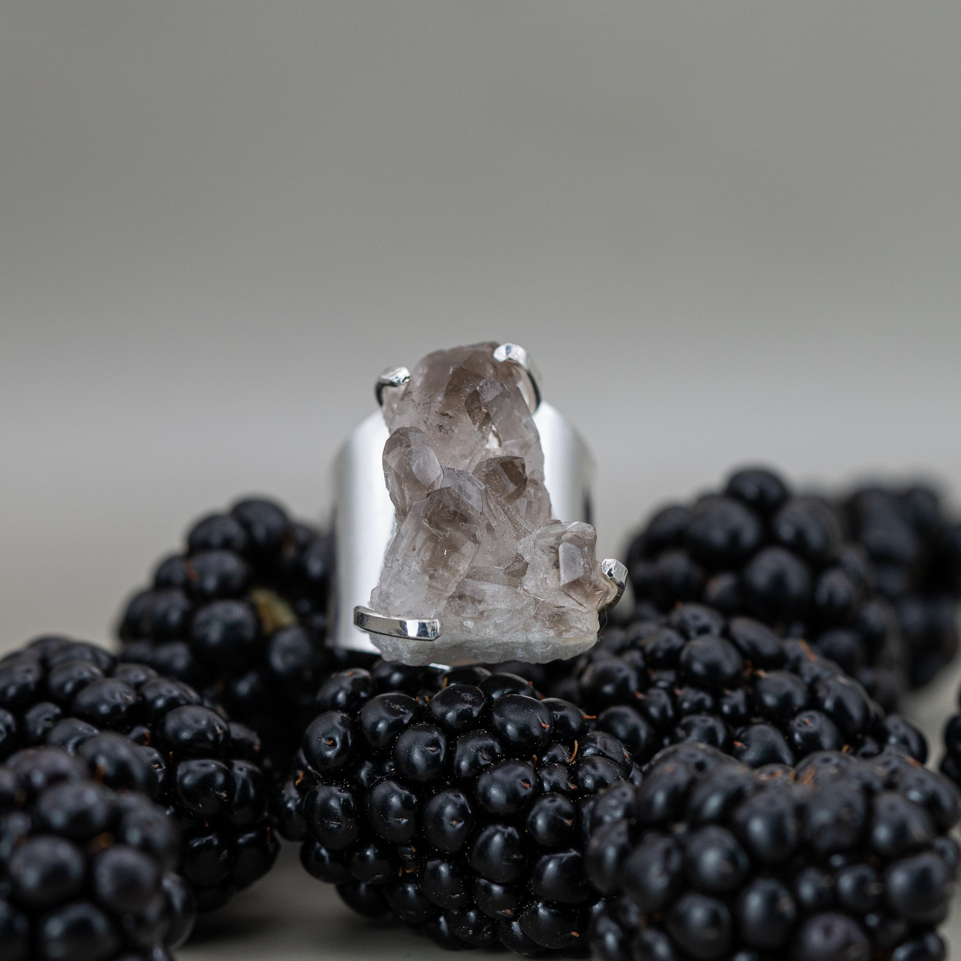 Rauchquarz Ring – Größenverstellbar, Versilbert, Nickel Frei