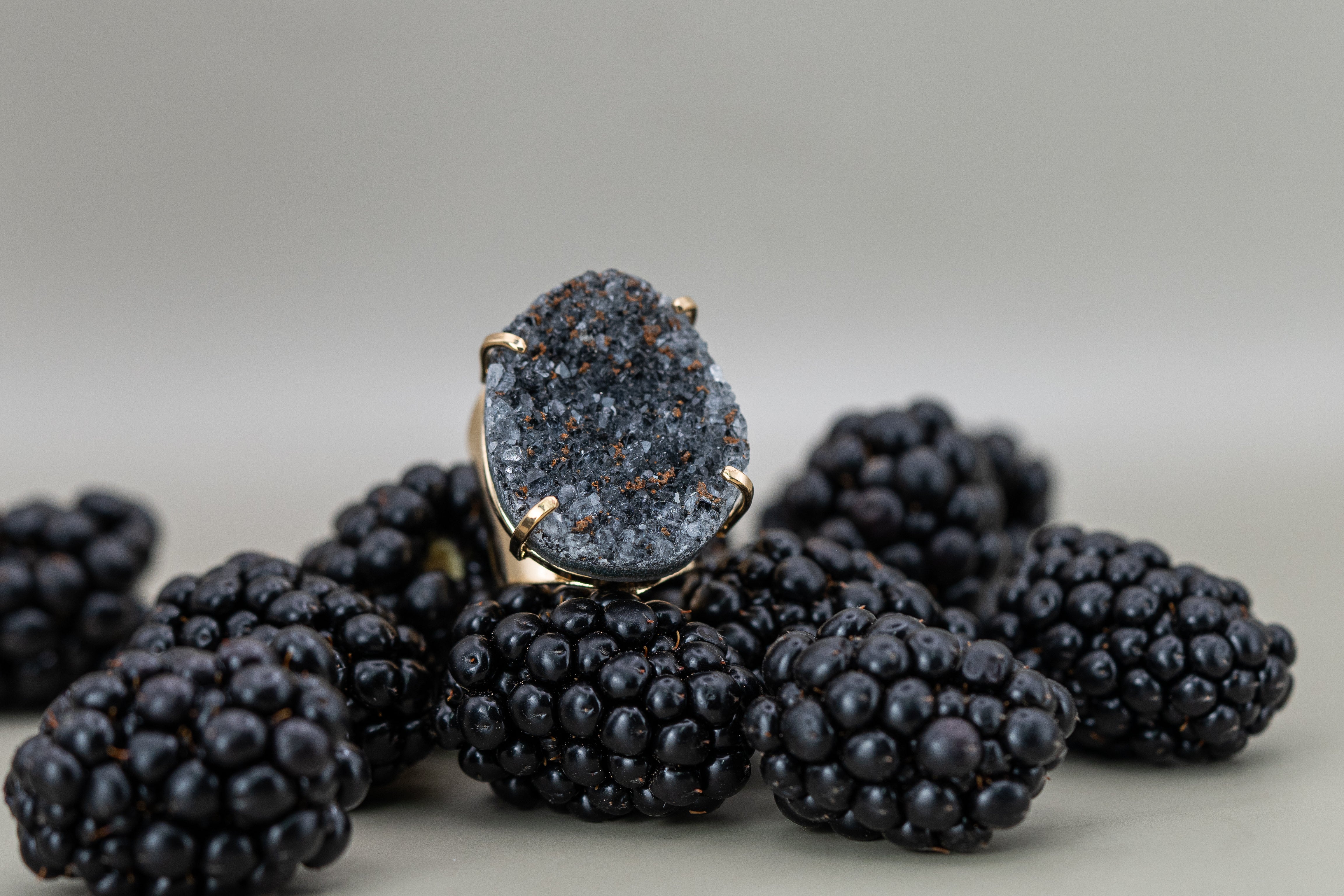 Druzy Quarz Ring – Größenverstellbar, 18K Vergoldet oder Versilbert, Nickel Frei