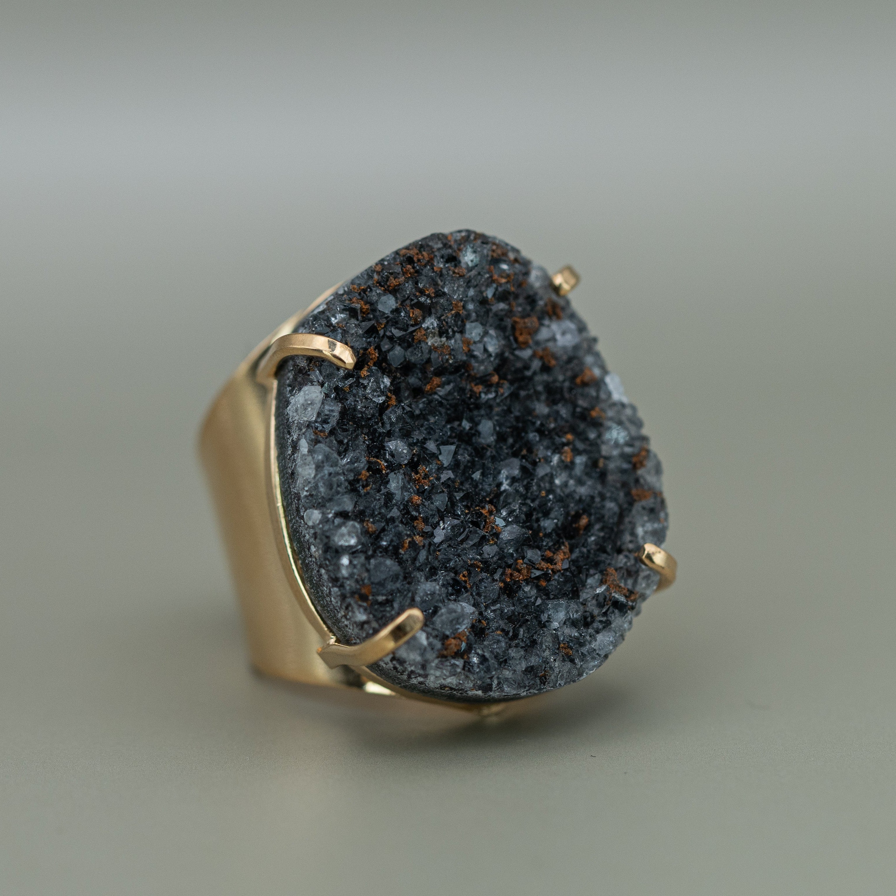 Druzy Quarz Ring – Größenverstellbar, 18K Vergoldet oder Versilbert, Nickel Frei