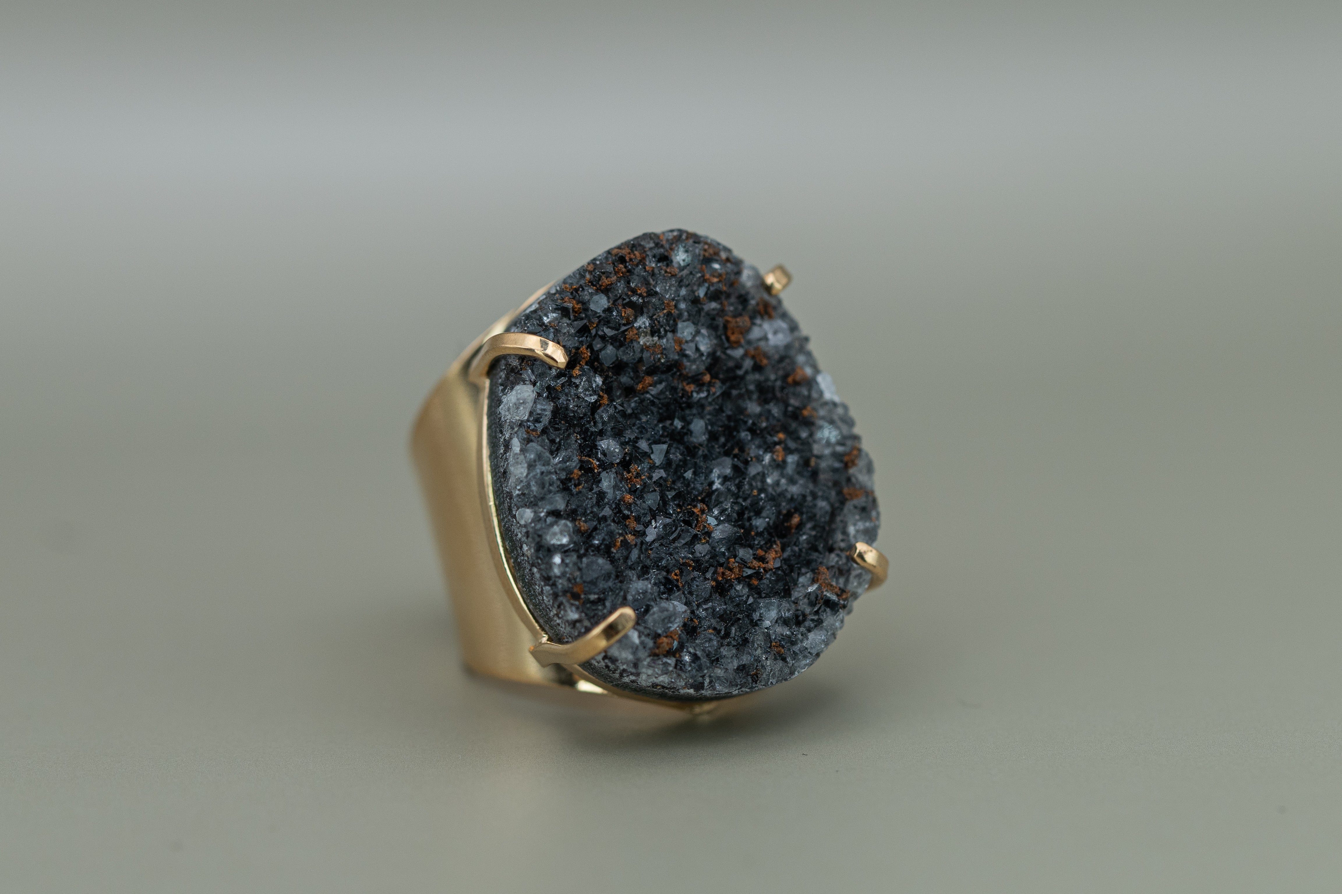 Druzy Quarz Ring – Größenverstellbar, 18K Vergoldet oder Versilbert, Nickel Frei
