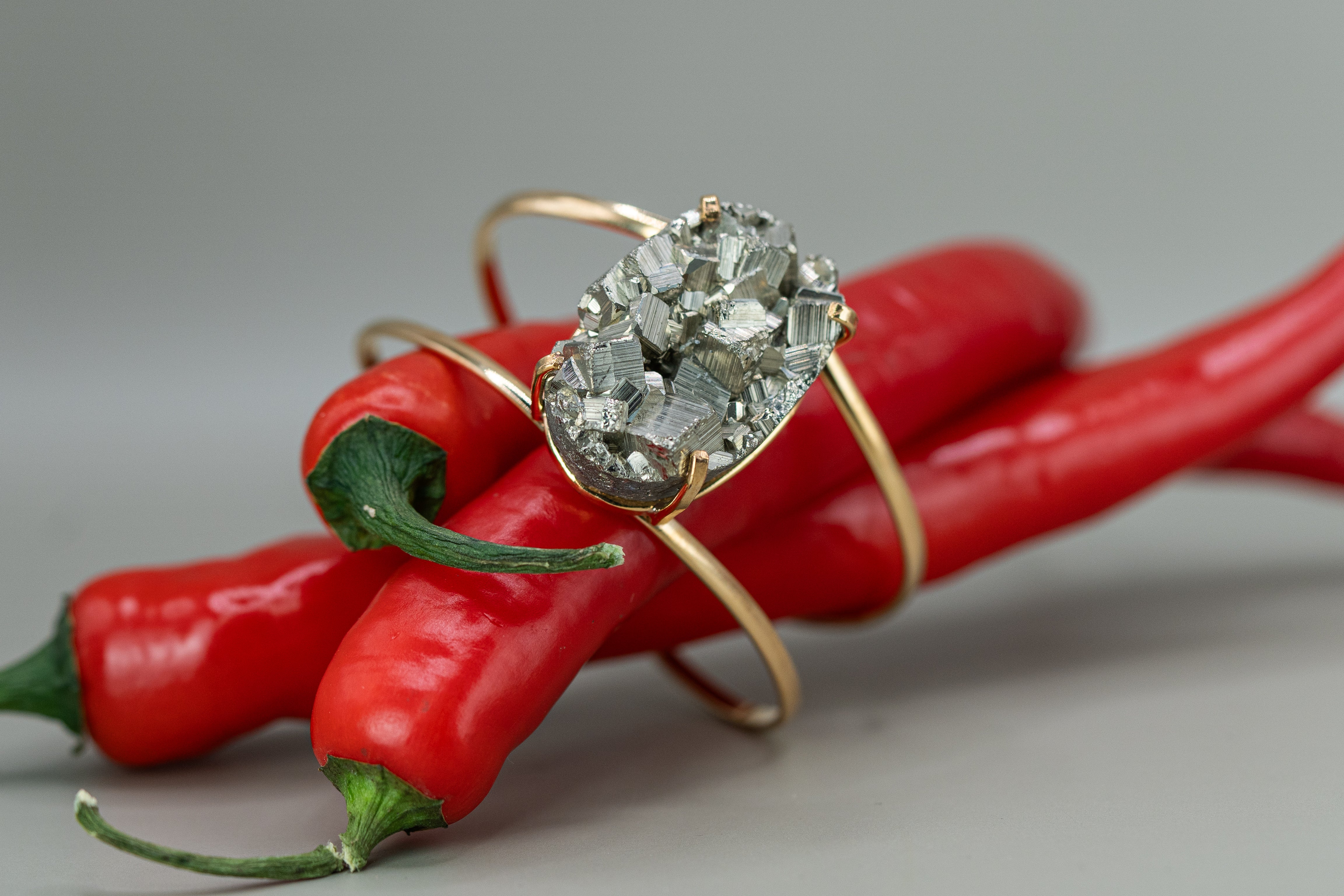 Pyrit Armband Oval Gold - 18K Vergoldet, Nickel Frei