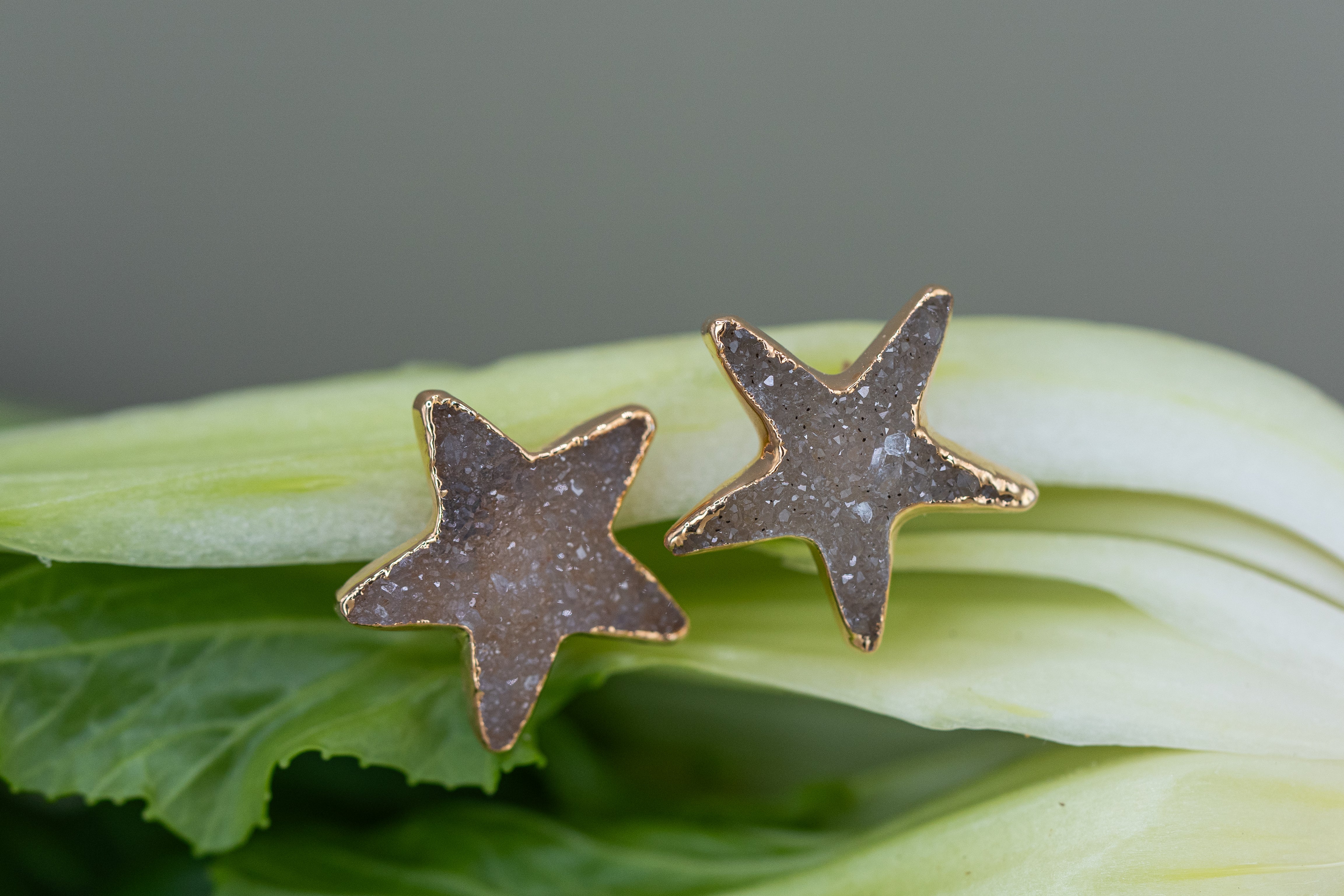 Druzy Ohrstecker Seestern – 18K vergoldet, nickelfrei