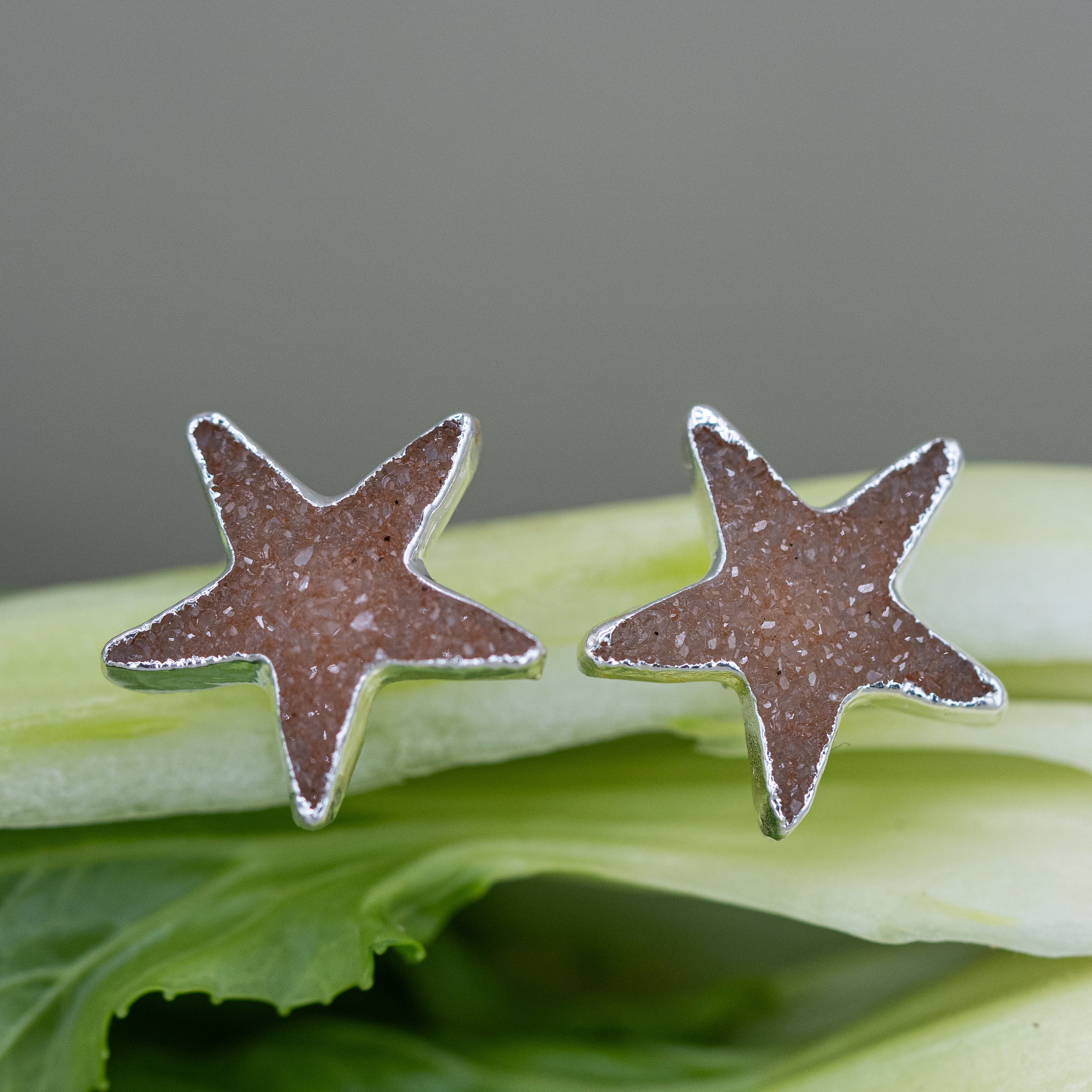 Druzy Ohrstecker Seestern – 18K vergoldet, nickelfrei