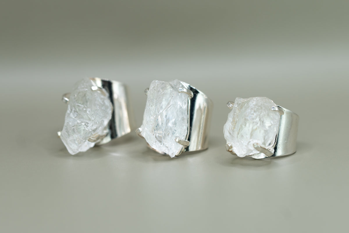 Bergkristall-Ring – Versilbert, größenverstellbar, nickelfrei