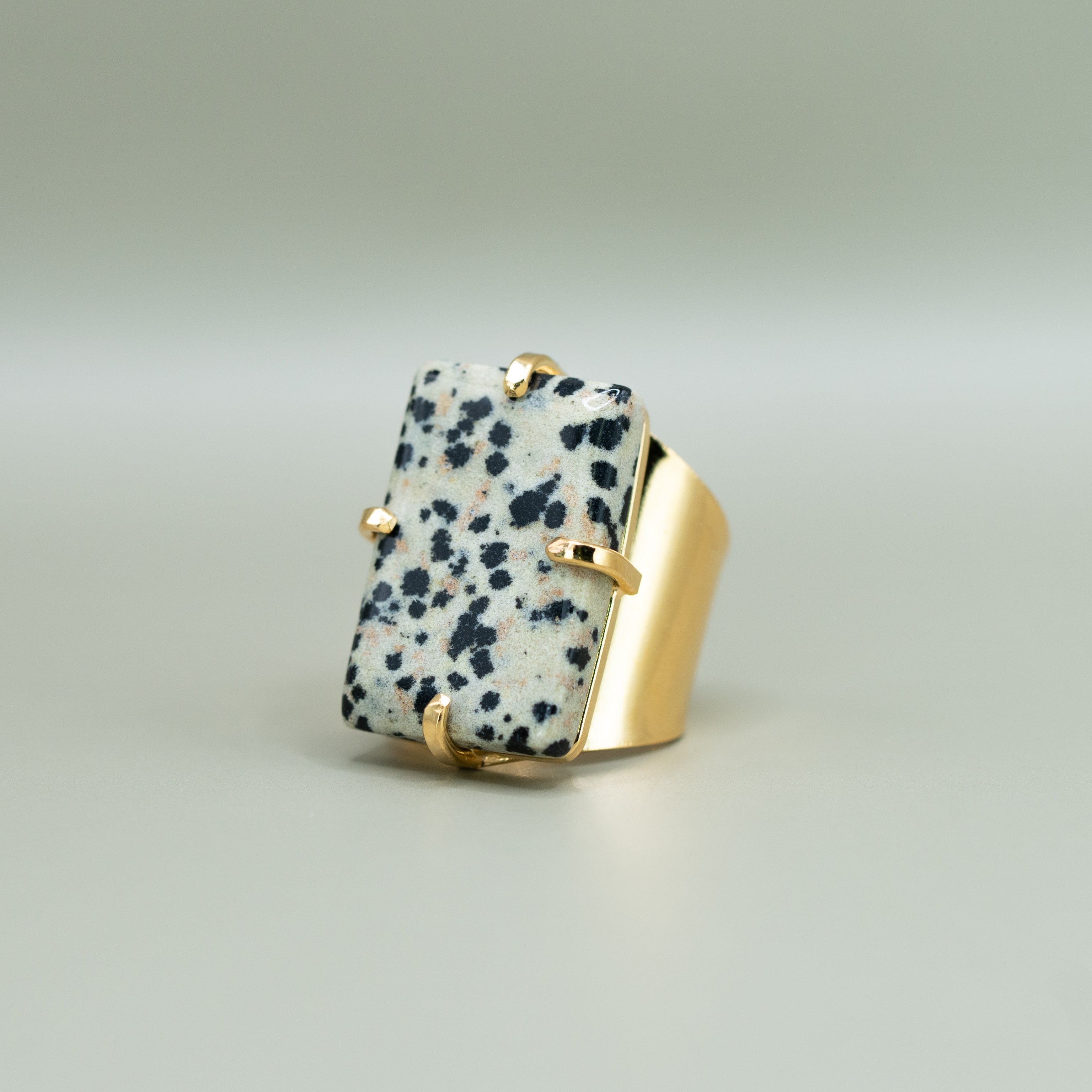 Dalmatiner Jaspis Ring – Größenverstellbar, 18K Vergoldet Nickel Frei