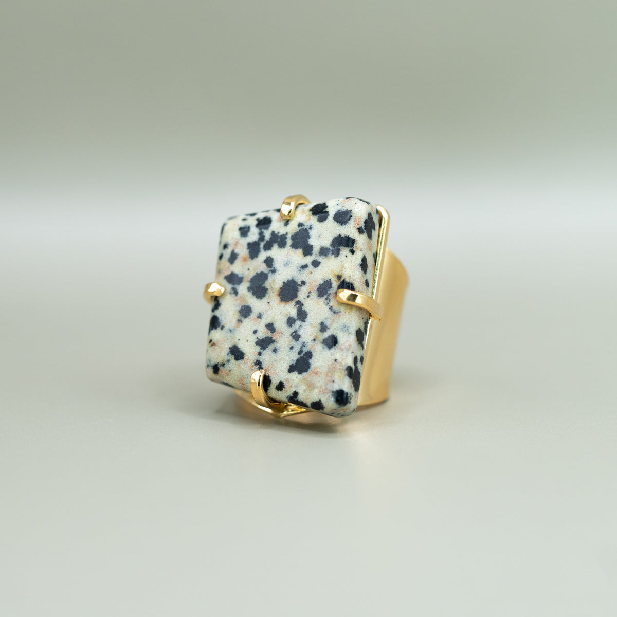 Dalmatiner Jaspis Ring – Größenverstellbar, 18K Vergoldet Nickel Frei