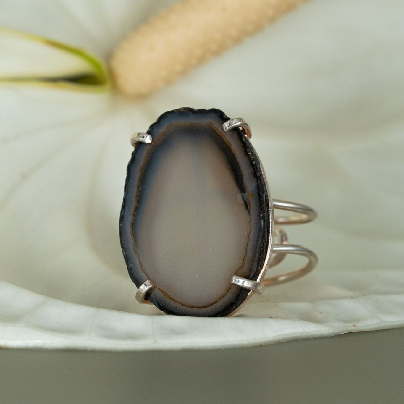 Agate Ring – 18K vergoldet oder versilbert, größenverstellbar