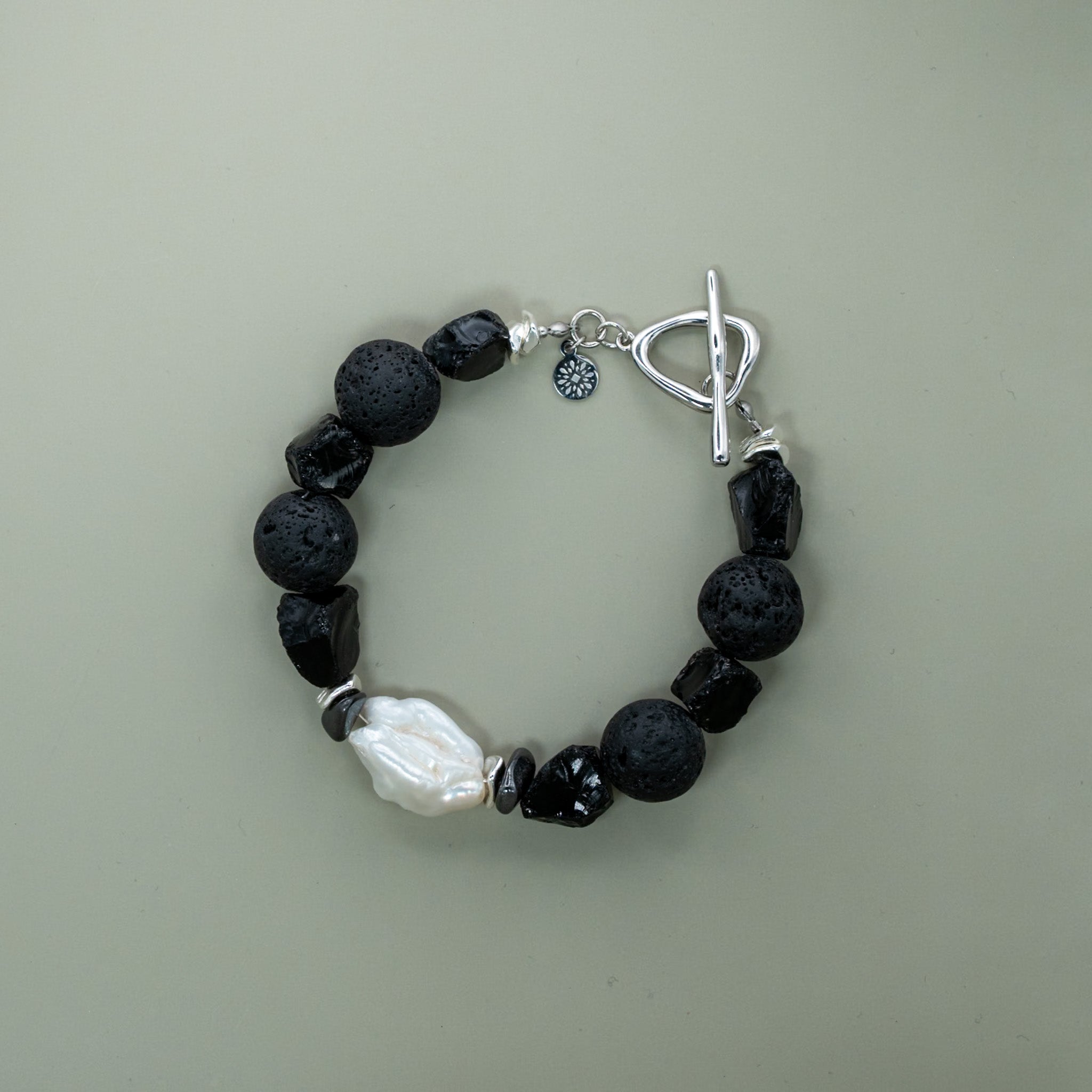 Obsidian & Lava Armband mit Armband mit Barockperle