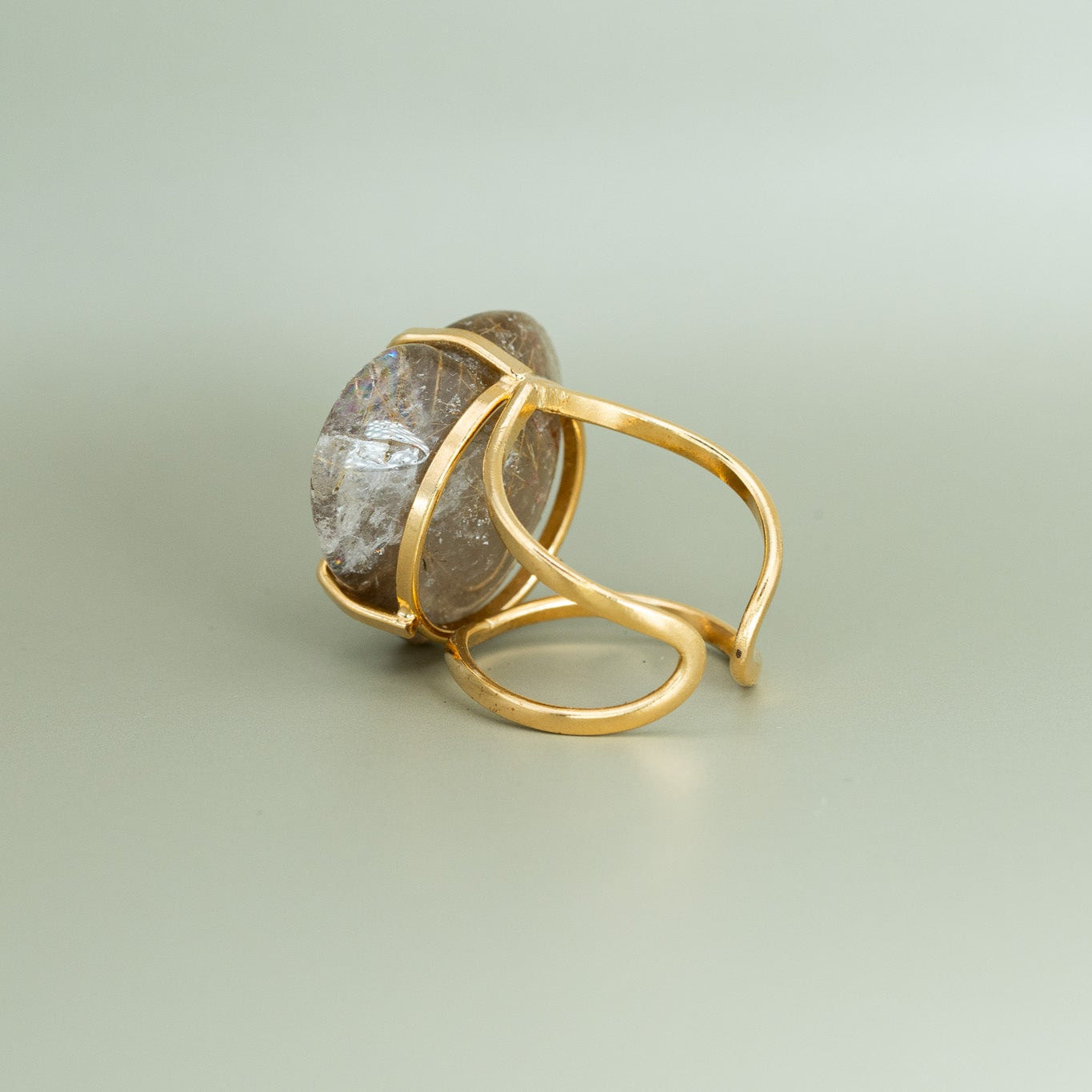 Größenverstellbarer Ring mit Rauchquarz & Epidot