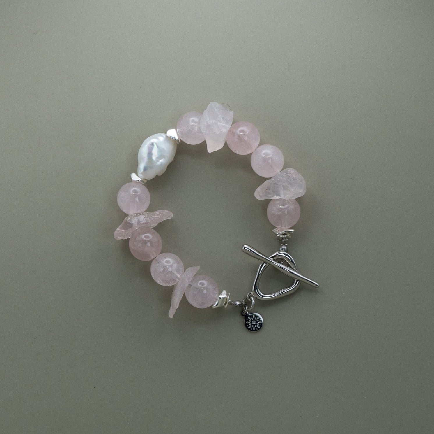 Rosenquarz Armband mit Barockperle