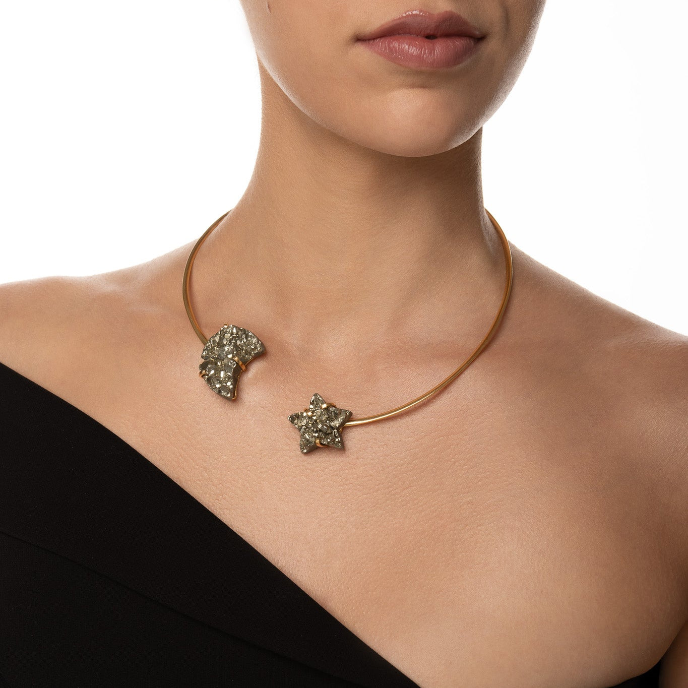 Pyrit Choker / Collier – 18K vergoldet, nickelfrei