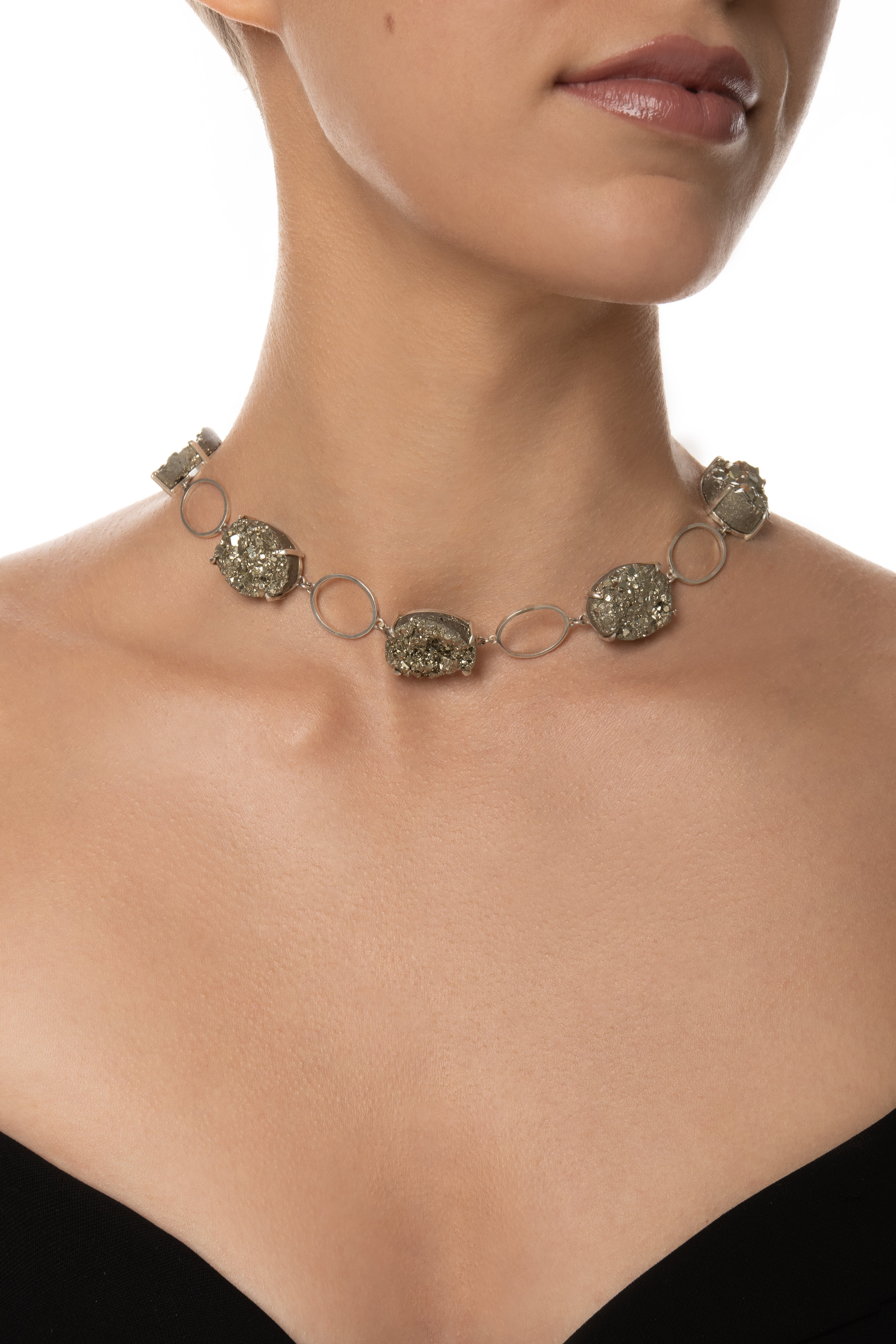 Luxuriöse Pyrit-Collier | 925er Silber| Handgefertigt in Pforzheim
