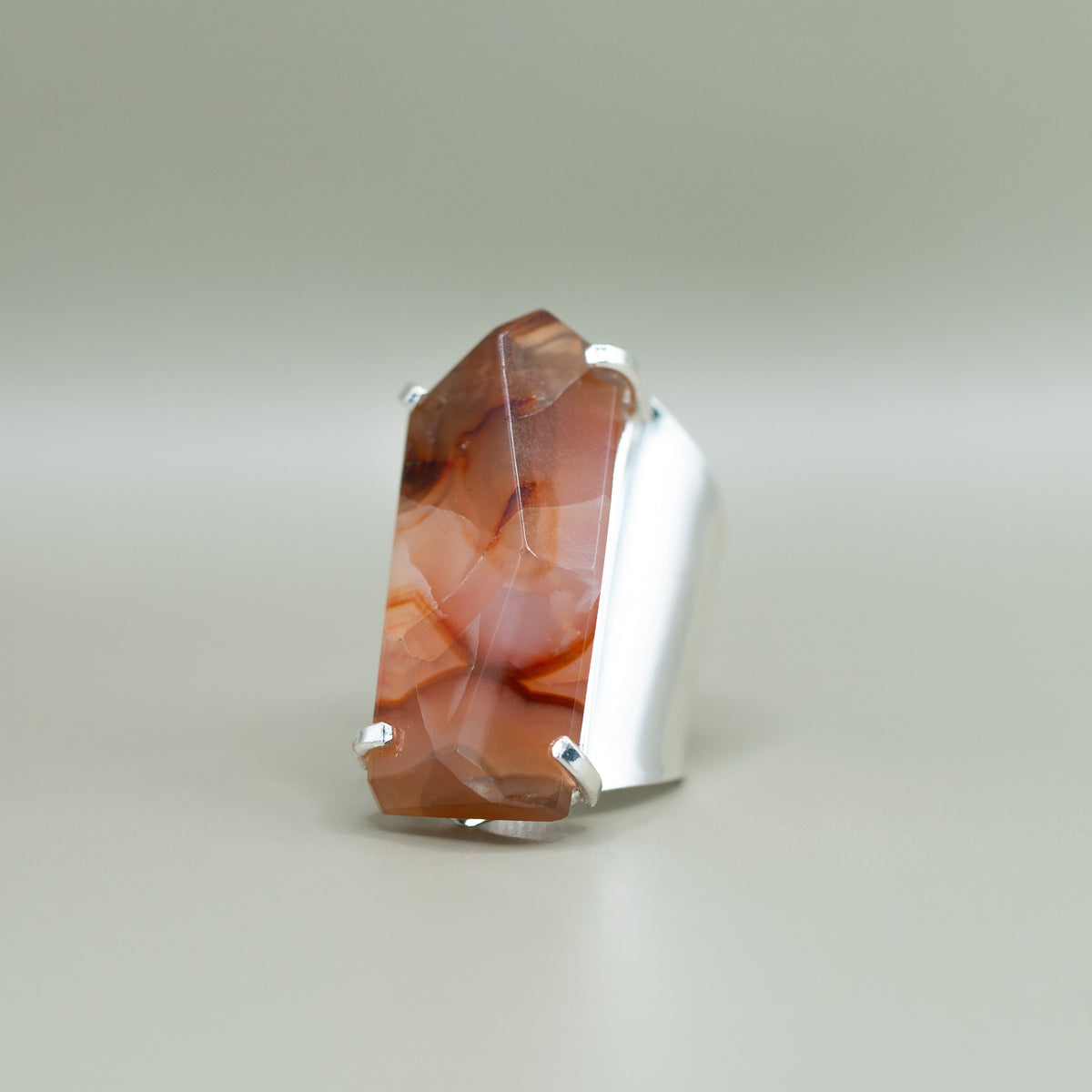 Karneol Ring – Größenverstellbar, Versilbert, Nickel Frei