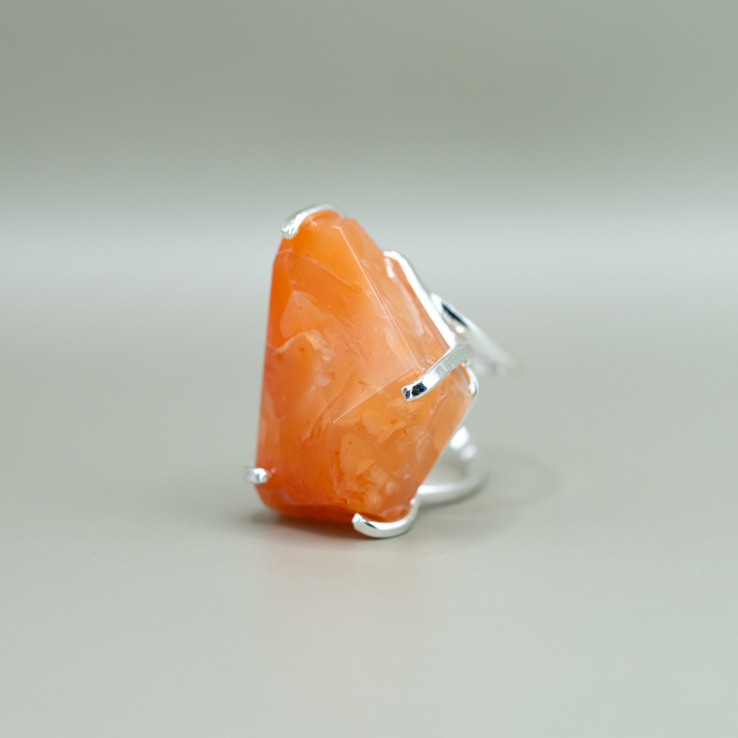 Karneol Ring – Größenverstellbar, Versilbert, Nickel Frei