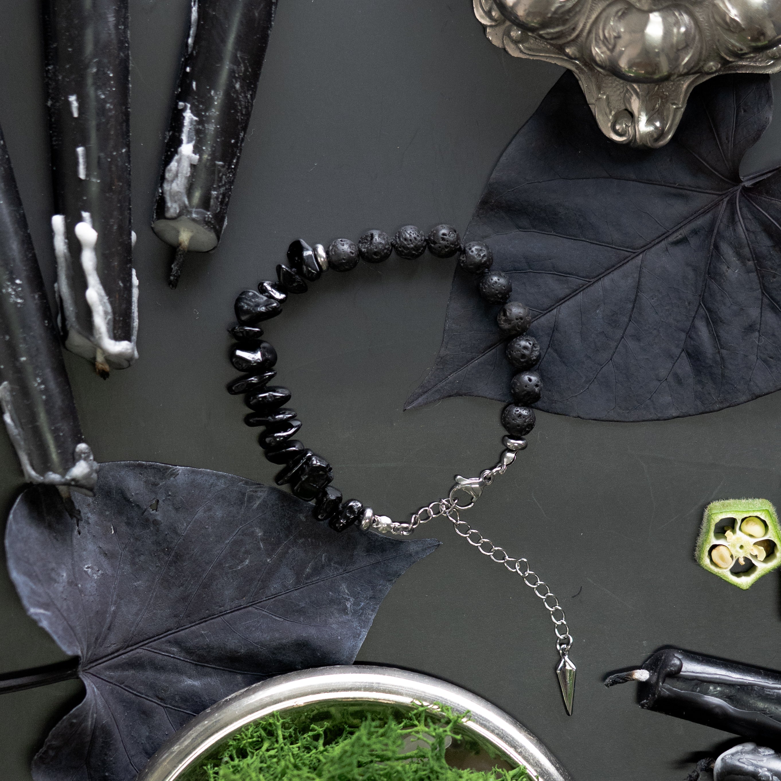 KELPTON x Schwarzer Turmalin & Lavastein Knot Armband