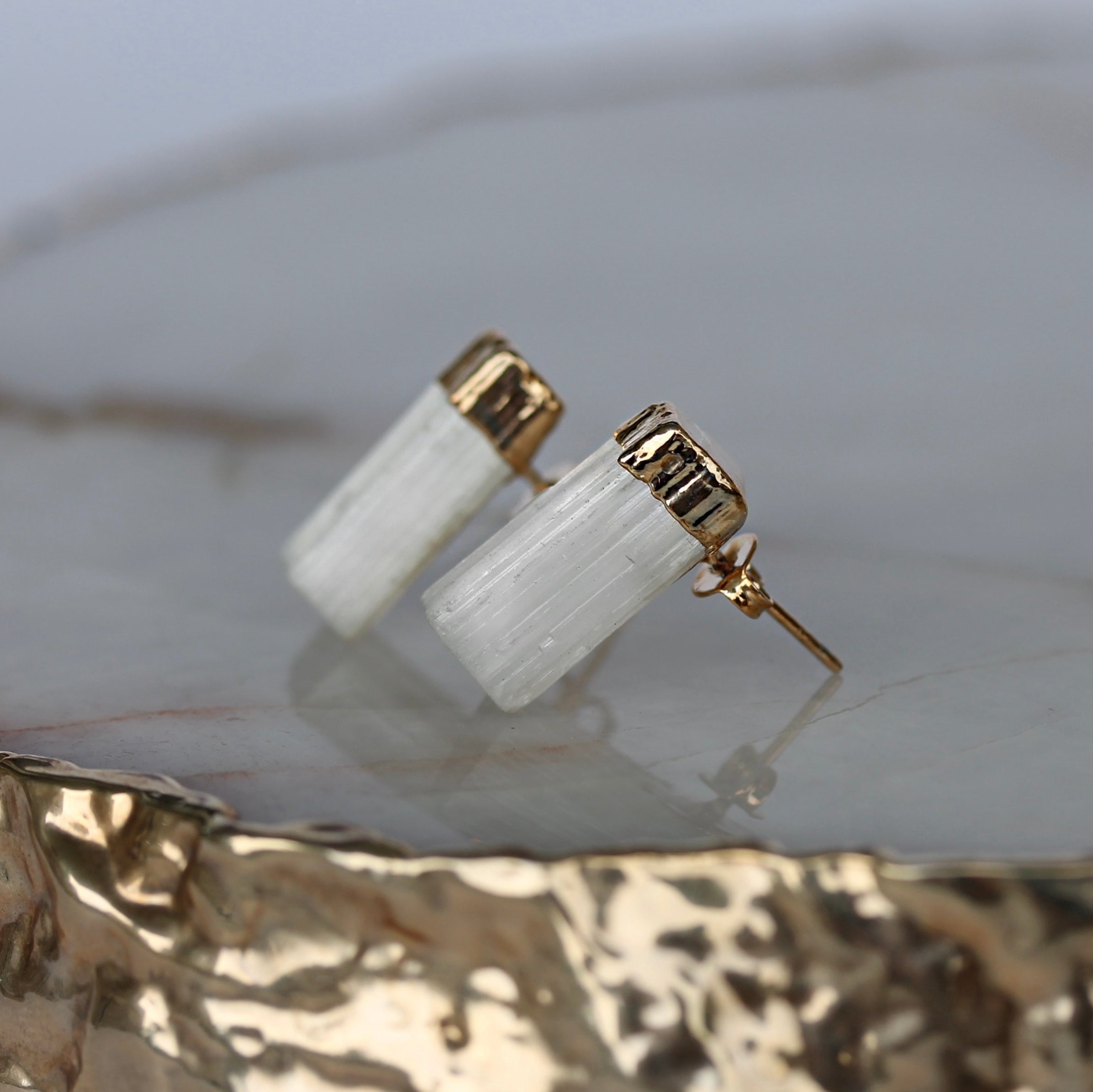 Selenit Ohrringe – 18K Vergoldet oder Versilbert, Nickel Frei